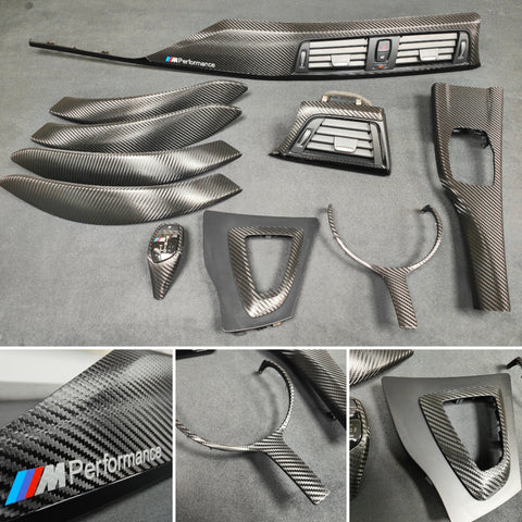 WRAPPING SERVICE - BMW F3X INTERIOR TRIM SET - DEEP TEXTURED GLOSSY CARBON / GLOSS BLACK ACCENT (MTD-TEX) - F30 F31 F32 F33 F36