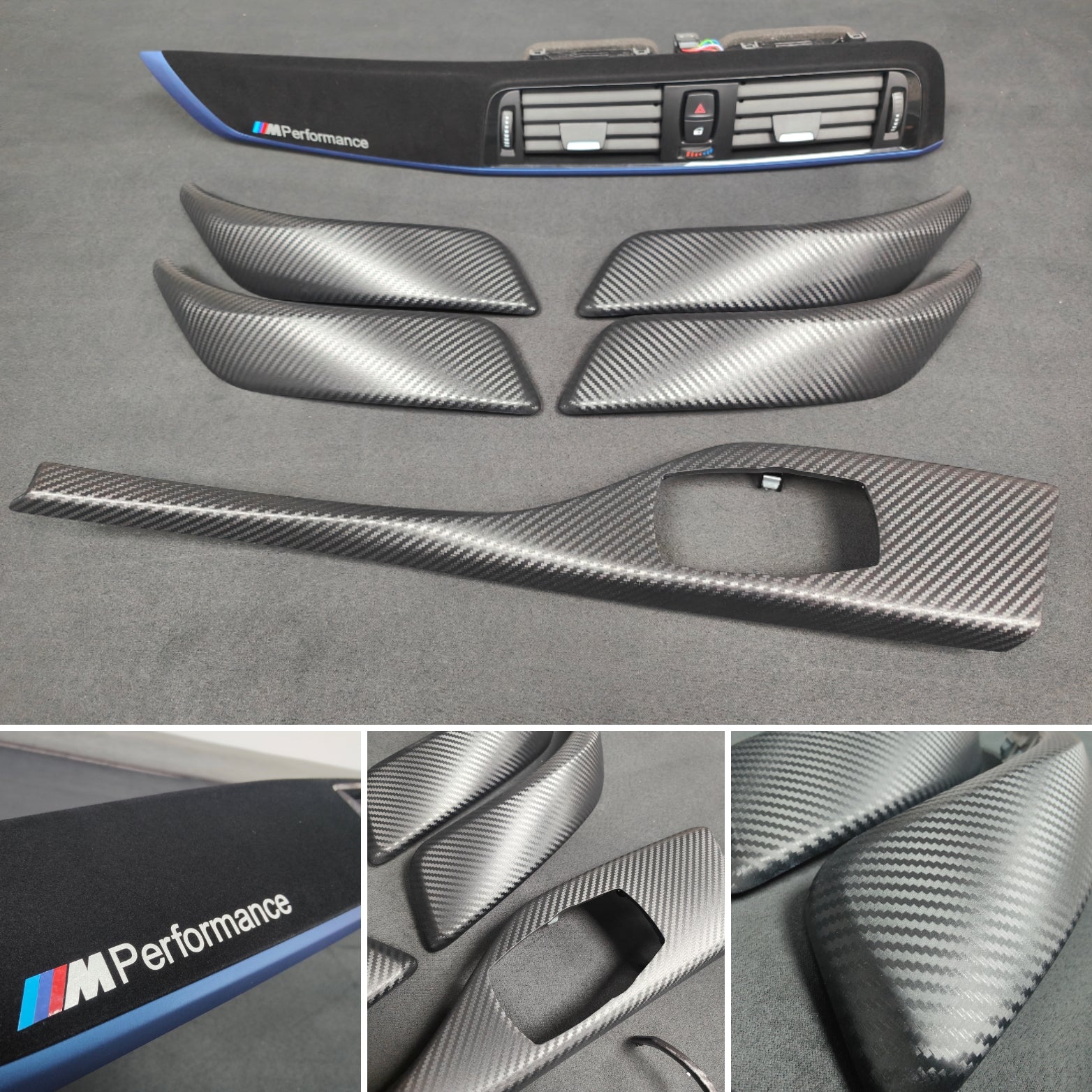 BMW F20 LCI-2 CUSTOM INTERIOR TRIM SET - 3D MATT BLACK CARBON / BLUE ACCENT (Copy)