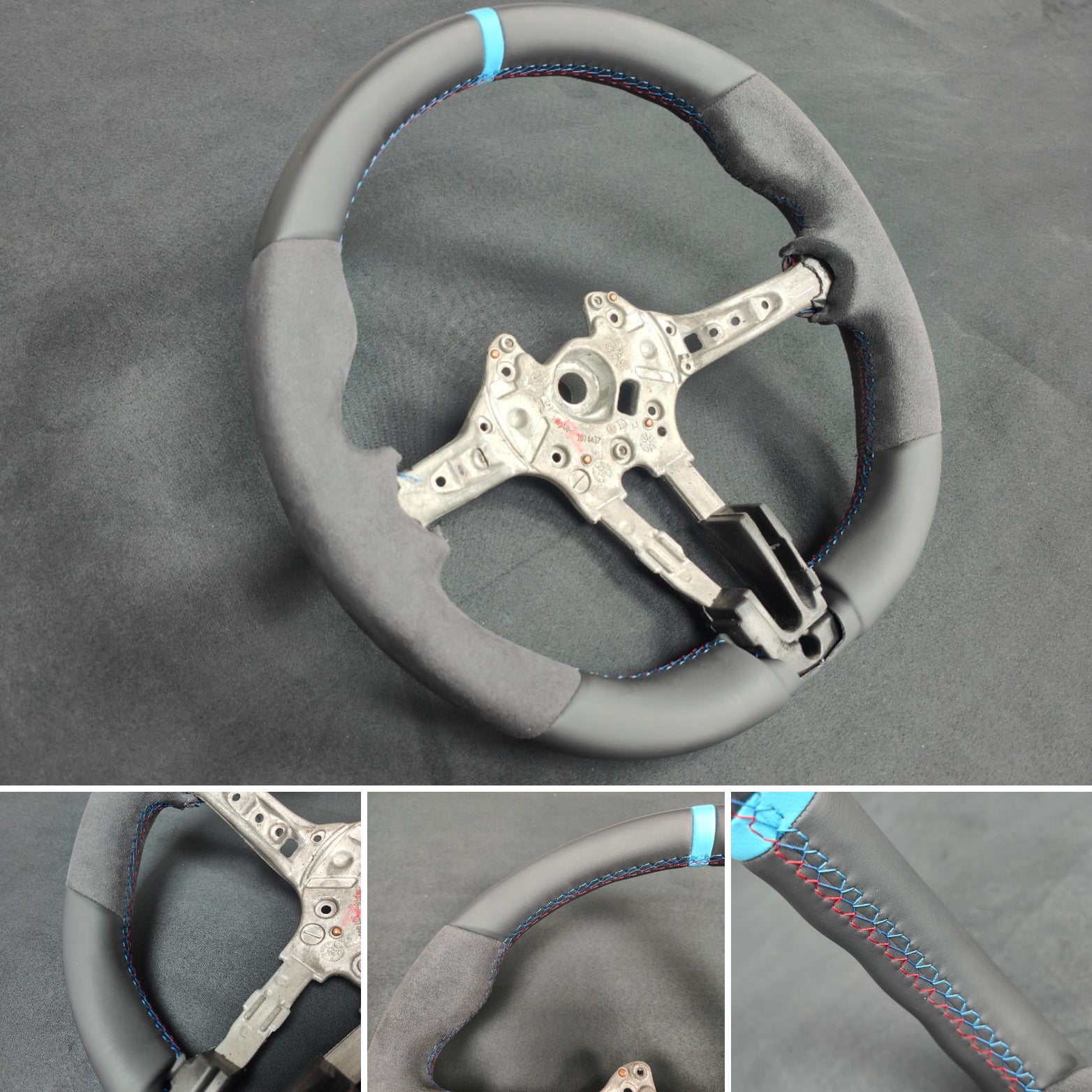 BMW F-SERIES NAPPA LEATHER TRI-STITCH / ALCANTARA / BLUE RING STEERING WHEEL - BMW 1 2 3 4 X SERIES -  F20 F22 F30 F32 M2 M3 M4 X5 X6