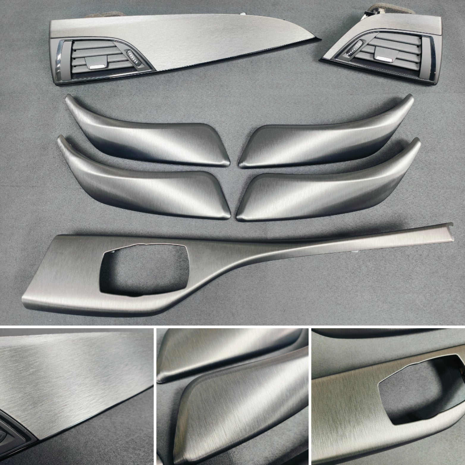 BMW F20 F21 F22 INTERIOR TRIM SET - GREY BRUSHED ALUMINIUM / GLOSS BLACK ACCENT (#8)