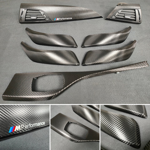 BMW F20 INTERIOR TRIM SET - DEEP TEXTURED GLOSSY CARBON / GLOSS BLACK ACCENT (MTD-TEX)