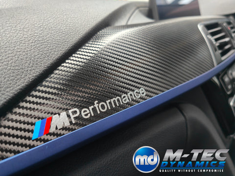 WRAPPING SERVICE - BMW F3X LCI INTERIOR TRIM SET - DEEP TEXTURED GLOSSY CARBON / BLUE ACCENT (MTD-TEX) - F30 F31 F32 F33 F36