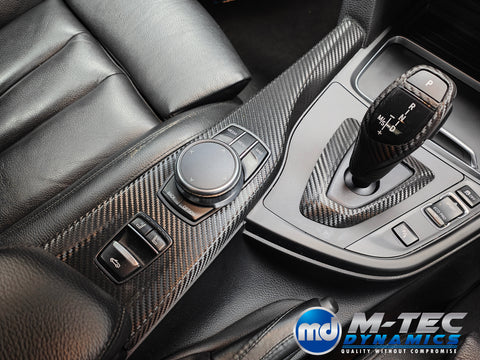 WRAPPING SERVICE - BMW F3X LCI INTERIOR TRIM SET - DEEP TEXTURED GLOSSY CARBON / BLUE ACCENT (MTD-TEX) - F30 F31 F32 F33 F36