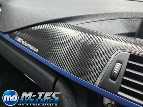 WRAPPING SERVICE - BMW F3X LCI INTERIOR TRIM SET - DEEP TEXTURED GLOSSY CARBON / BLUE ACCENT (MTD-TEX) - F30 F31 F32 F33 F36