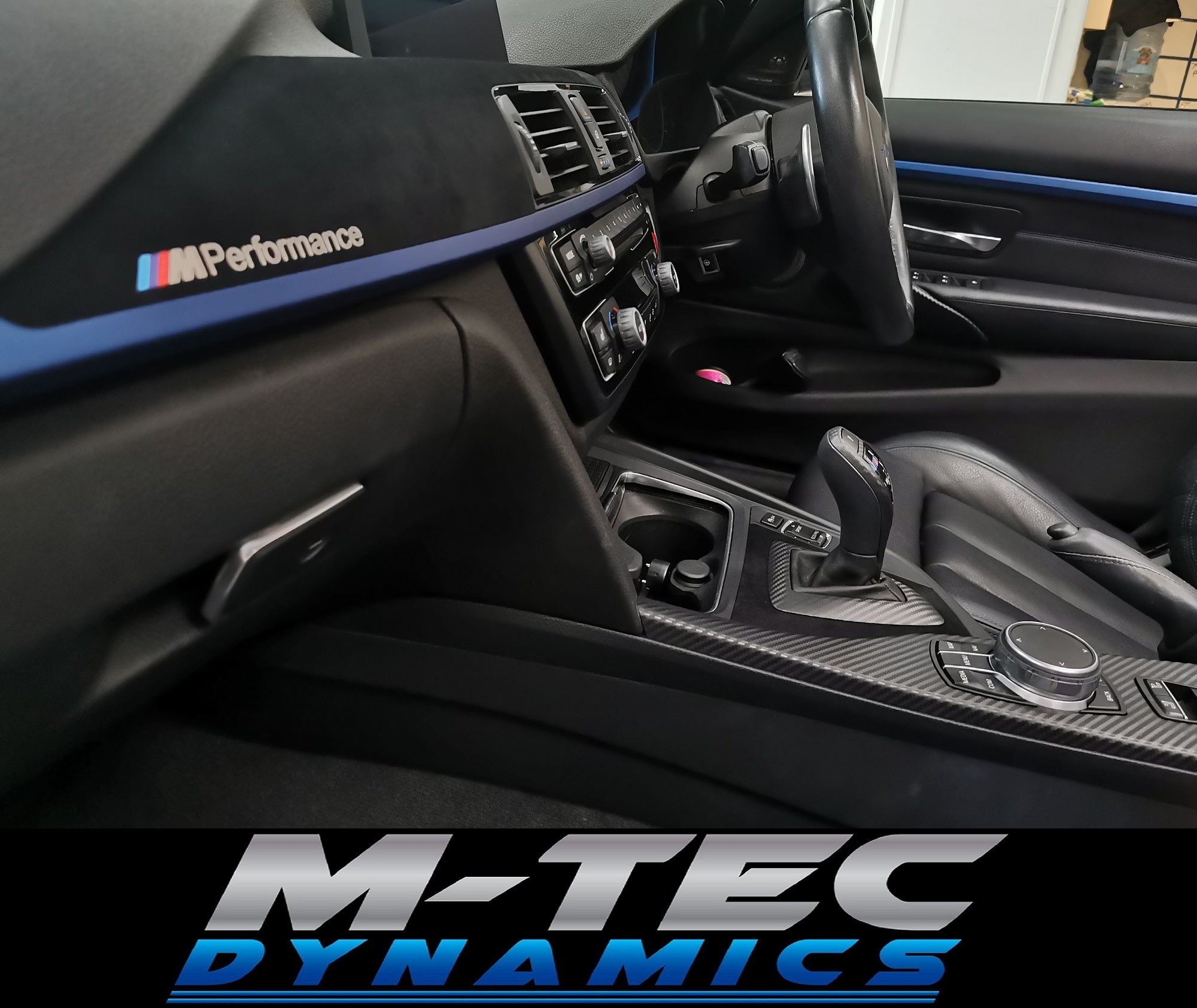 WRAPPING SERVICE - BMW F3X F8X CUSTOM INTERIOR TRIM SET - ALCANTARA / BLUE / 4D CARBON