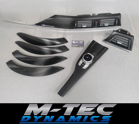 BMW F30 F80 M3 3-SERIES INTERIOR TRIM SET - DEEP TEXTURED GLOSSY CARBON / SILVER ACCENT (MTD-TEX)