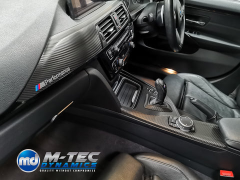 WRAPPING SERVICE - BMW F3X INTERIOR TRIM SET - DEEP TEXTURED GLOSSY CARBON / GLOSS BLACK ACCENT (MTD-TEX) - F30 F31 F32 F33 F36