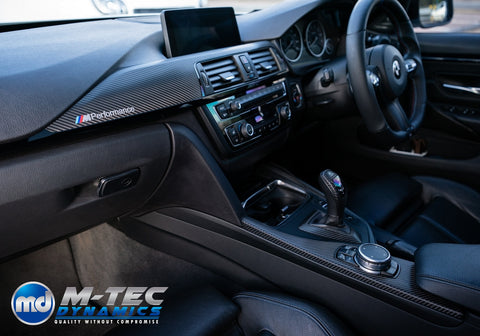 BMW F30 F80 M3 3-SERIES INTERIOR TRIM SET - DEEP TEXTURED GLOSSY CARBON / SILVER ACCENT (MTD-TEX)